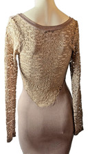 Fashion Love Lace Bodycon Dress Womens Small Beige Long Sleeve Mini Party
