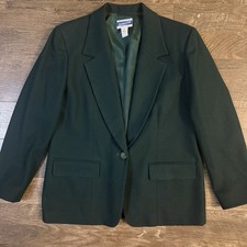 Vtg Pendleton Women Petite 12P Virgin Wool Blazer Jacket Button Classic Dk Green