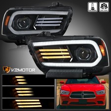 Fits 2011-2014 Dodge Charger Black Hid Type Led Drl Projector Headlights Lamps