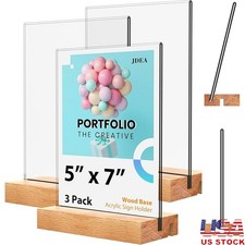 Acrylic Display Stand Double-Sided Beech Wood Base Sign Holder Restaurants New