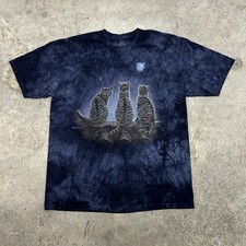 Cat T-shirt Tee Vintage Y2K The Mountain Kittens Trio Blue & Grey Tie Dye 2XL