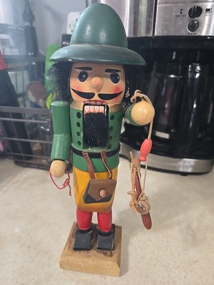 VTG Santa's Workbench 10'' Tall Wooden Fisherman Nutcracker