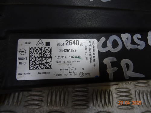 2023 VAUXHALL CORSA F P2JO 1.2 PETROL MK5 FRONT RIGHT LED HEADLIGHT REF16918 - Picture 17 of 18