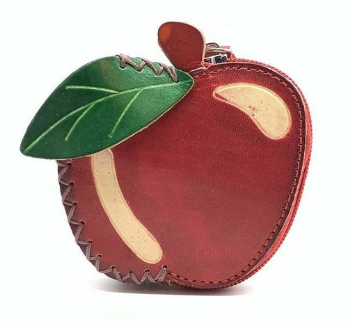 Monedero de monedas de fruta de cuero genuino hecho a mano con correa de muñeca extraíble - Imagen 8 de 30