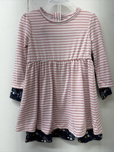 PICK SIZE- NWT Member's Mark Girl Long Sleeve Knit Dresses 2-Pack Floral Stripe - Picture 3 of 3