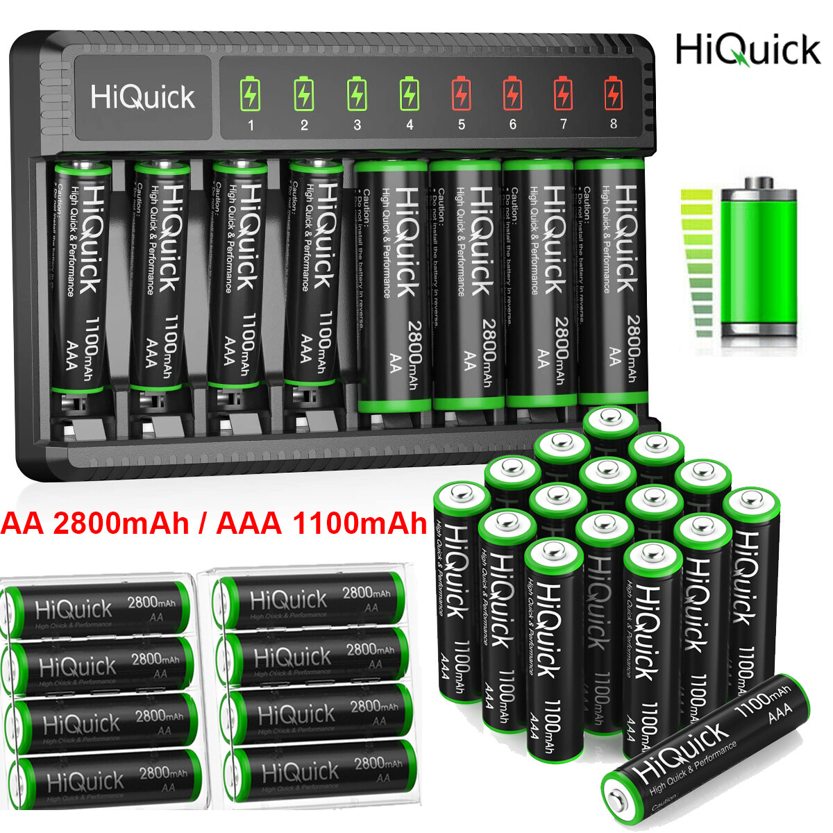 AAA AA Rechargeable Batteries 1100/2800mAh 1.2V Ni-MH / 8 Slots LCD Charger Lot-image
