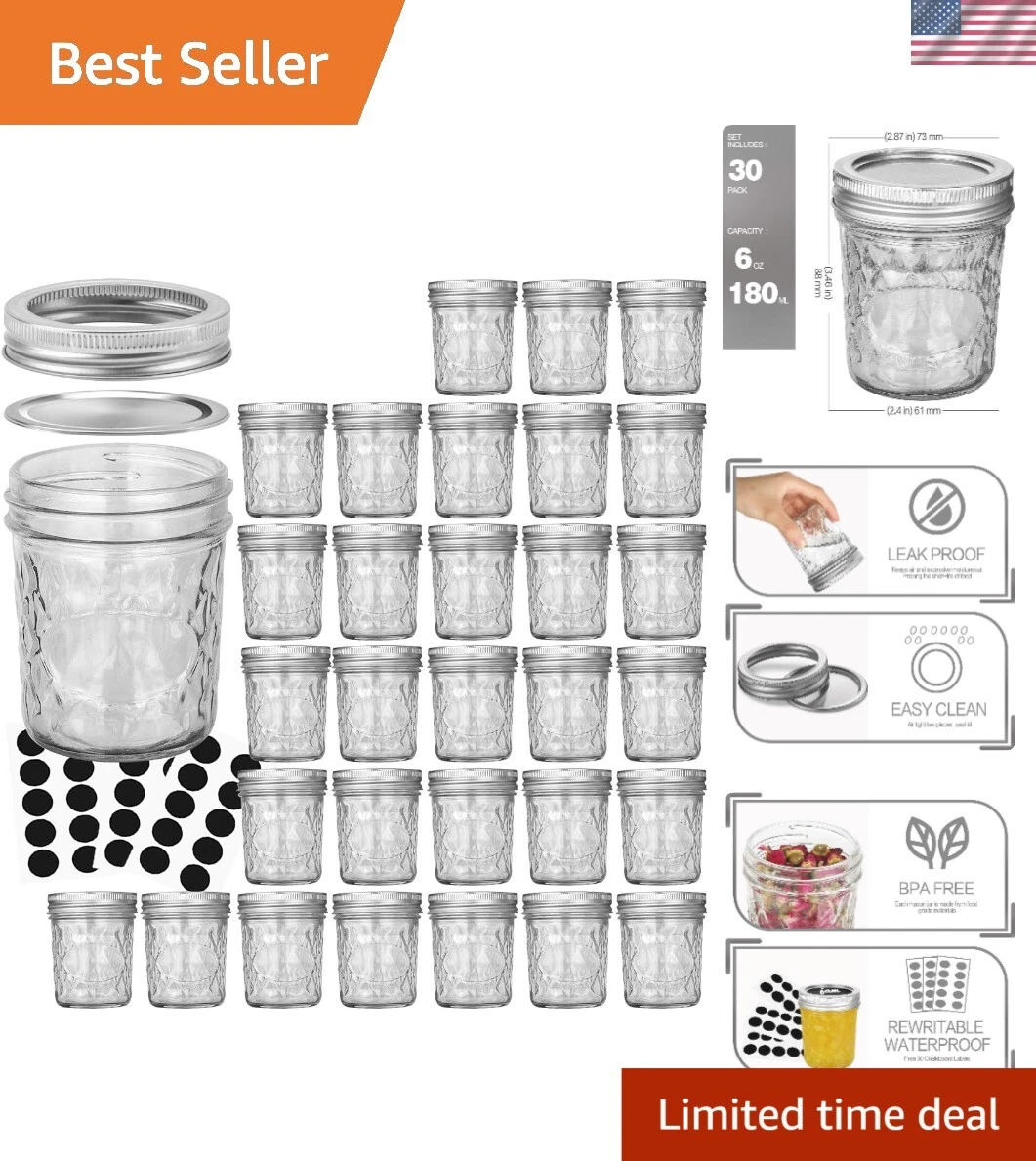 Food Grade 6oz Canning Jars - Durable Glass with Corrosion Resistant Lids