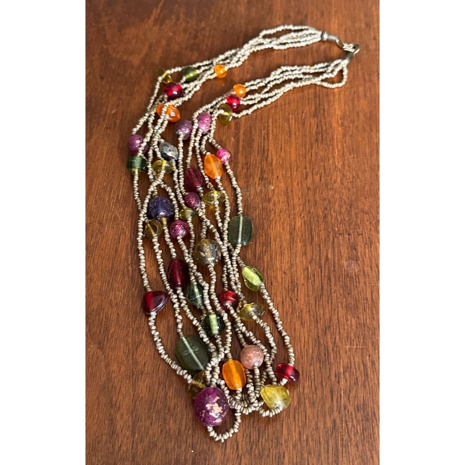 Vintage Seed Beaded Glass Beed 5 Strand Necklace