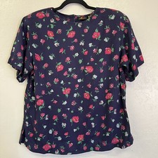 Vintage 80s Liz Sport Floral Top Pleated Flowy Culotte Skort Set Sz L/14 GVC