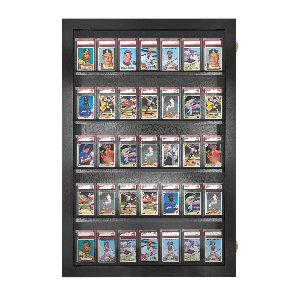 graded cards display case 16 Graded/Slabbed Sports Card Wall Mount Cabinet Our sports card display case is handcrafted from solid hardwood w/ a black Graded Baseball Card display Case