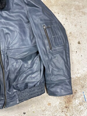 Vintage Y2K A2 Type Grey Leather Bomber Flyers Jacket military usa