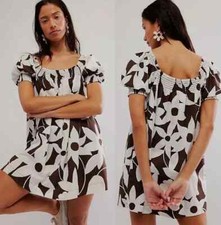 Free People Mila Printed Mini Dress in Brown Combo - X-SMALL - BNWT - RRP £118