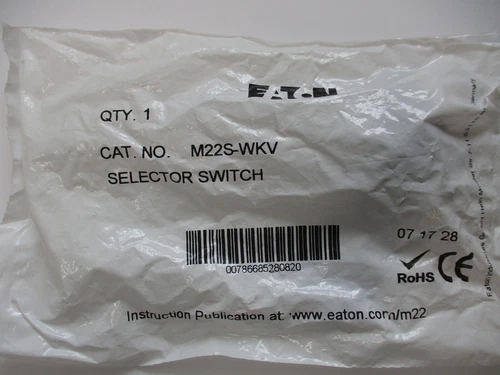 EATON CAT NO. M22S-WKV SELECTOR SWITCH, NEW MFG DATE 071728