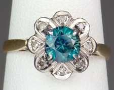 Antique Art Deco ASPREY & CO 18K Platinum Blue Zircon Diamond Floral Ring 6 Box