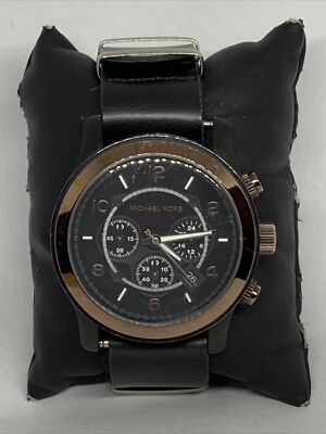 Michael Kors MK8266 Men's Black Leather Analog Dial Quartz Michael Kors MK8266 Men's Black Leather Analog Dial Quartz