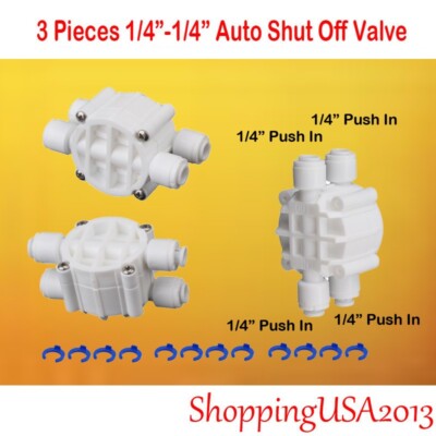 3 Pcs Auto Shut Off Valve 1/4-1/4 Quick Connect Push In Water Filter RO System