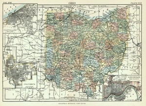 Vintage Map Ohio Ca 1890 With Cities Cleveland Columbus Cincinnati Ebay