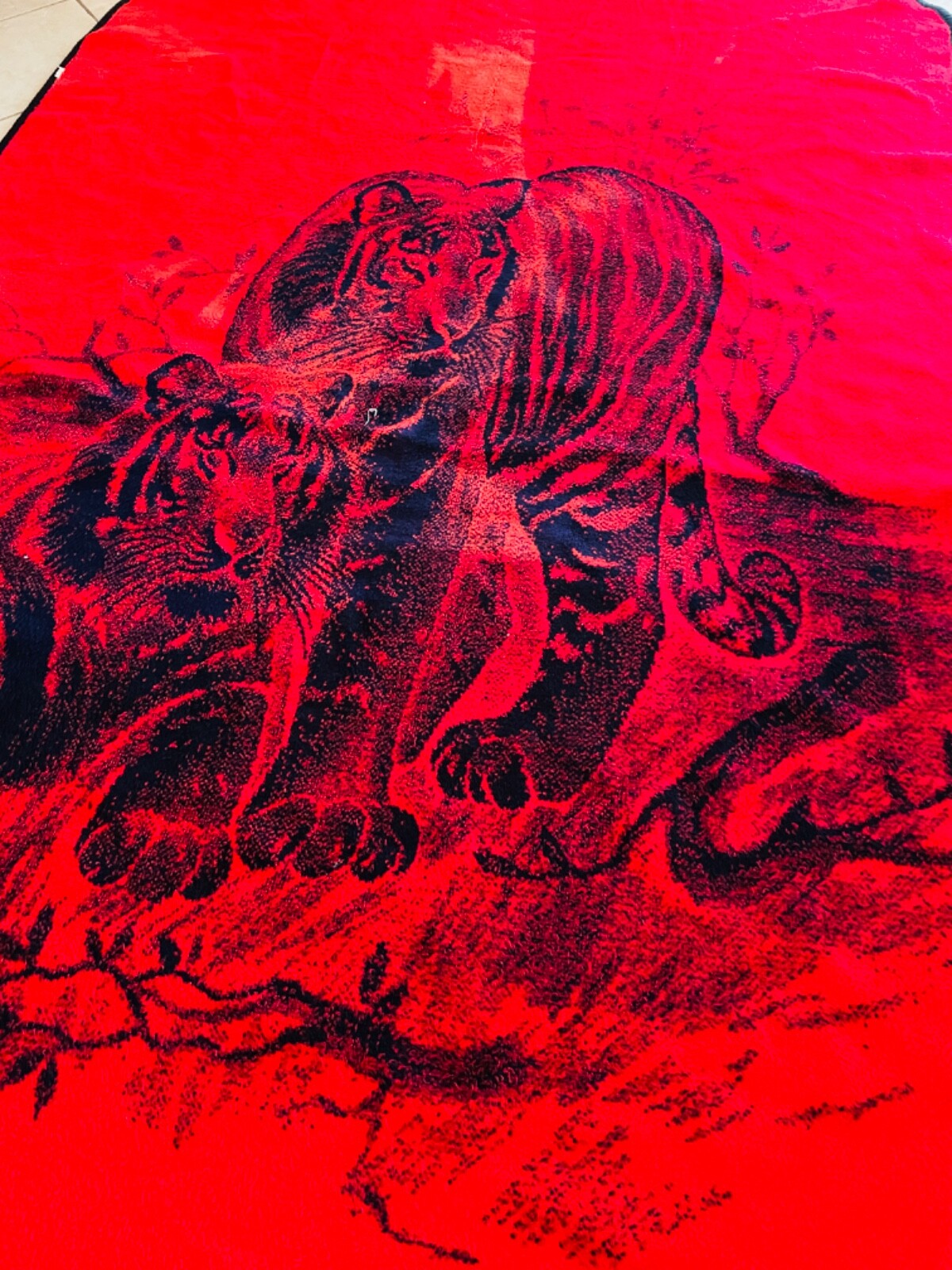 vintage san marcos blanket 86x57 red black tiger double sided faded
