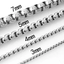 2/3/4/5/7mm Women MEN Chain Round Box Link Stainless Steel Necklace Bracelet Hot