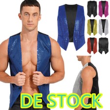 DE~Damen Pailletten Weste Glitzer Ärmellos T...