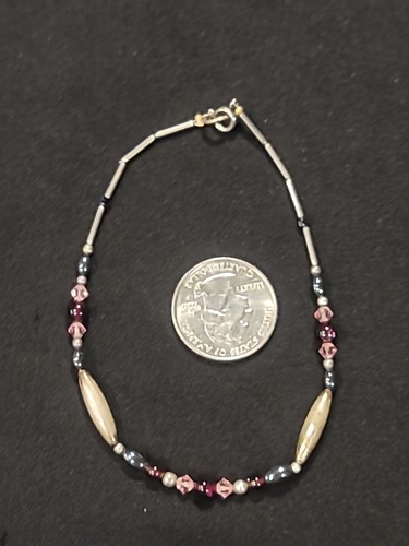 Bracelet/Anklet 9.25" long 925 Sterling Silver&Crystal BOHO Handcrafted Beaded
