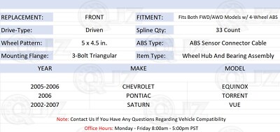 FRONT(Qty.2)] 513189 Wheel Hub Assembly For 2002-2007 Saturn VUE