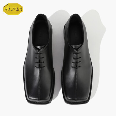 Firenze Atelier Men's Black Leather Square Toe Oxford Derby Shoes W/ Vibram Sole
