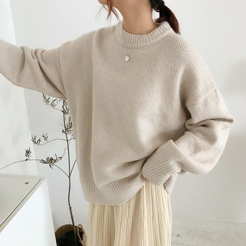 Womens Round Neck Pullover Casual Solid Color Loose Sweaters Fall Winter Tops Sz - Bild 2 von 16