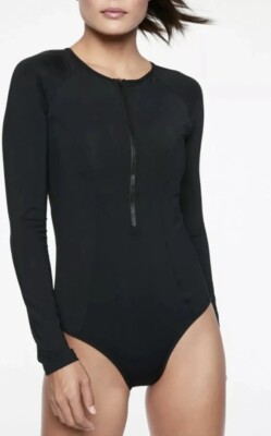 Athleta Cortes Long Sleeve One Piece Swimsuit Black XL Extra Large