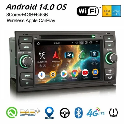 CarPlay Android 16 DAB+ Autoradio 64GB Navi CD USB Ford Focus Kuga S-Max Transit - Bild 1 von 4