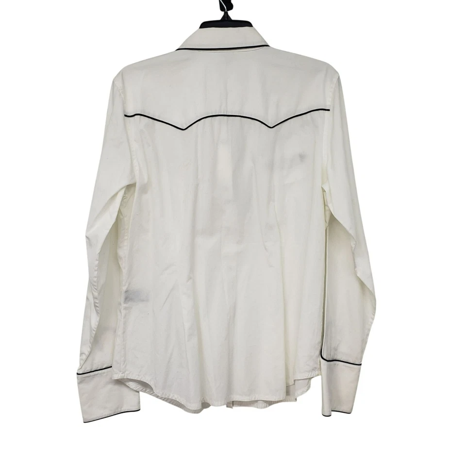 Camisa Top Lauren Ralph Lauren Floral Con Cuentas Yugo Western Boho Blanca Perla a Presión Foto 2 de 4