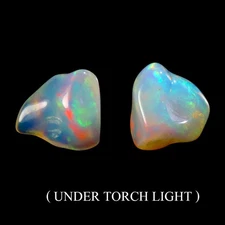Pair 2pcs Rare AAA Floral Flash Play Of Color Crystal Fire Opal 4.41ct 10mm