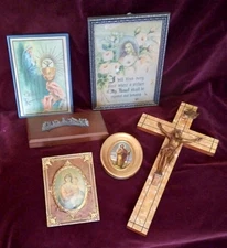 Vtg Religious Easter Virgin Mary Madonna Jesus Pearlized Cross  Last Supper