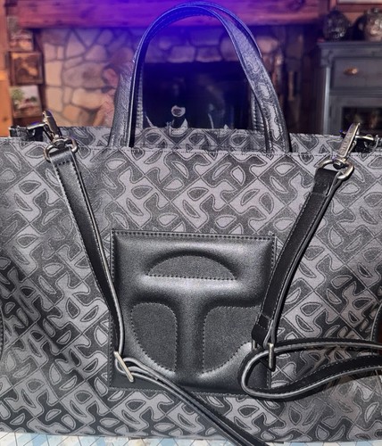 Authentic Telfar Large Shopper in Black Monogram w/ Removable Strap