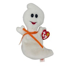 Ty Beanie Babies Spooky Ghost Plush White Orange Ribbon Vintage 1995