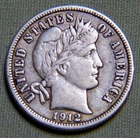 1912 D United States Silver Barber Dime XF / AU High Grade Details - Lot 757