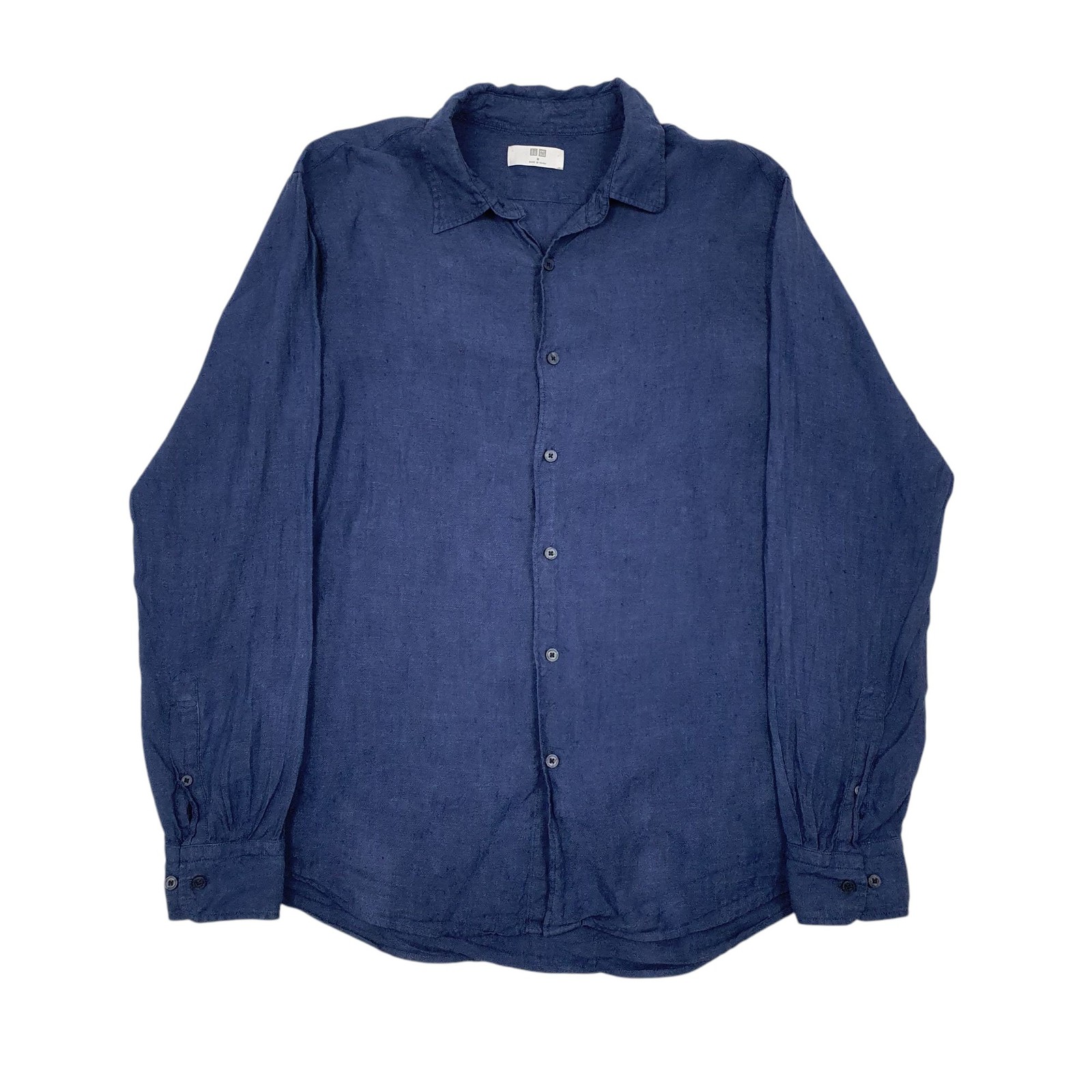UNIQLO Navy Shirt Long Sleeve Casual Linen Mens M