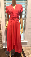 Michael Kors Coral Poppy Pink Orange High-Low Faux Wrap Maxi Long Dress