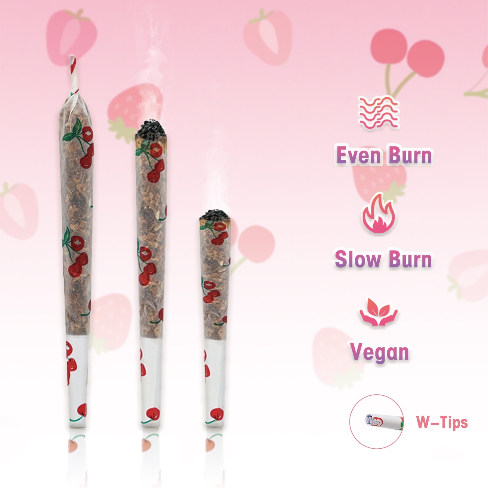 Pre Rolled Cones 72 packs Cherry 1 1/4 Size Organic Cones Rolling Paper 108mm