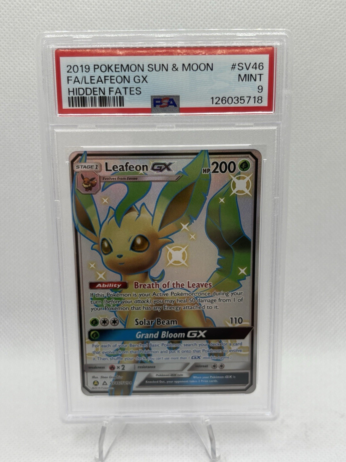 Leafeon GX SV46/SV94 Pokemon Hidden Fates: Shiny Vault Card PSA 9 Mint