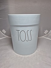 Rare LRG Rae Dunn "TOSS" Light Blue Ceramic Trash Can Wastebasket NEW