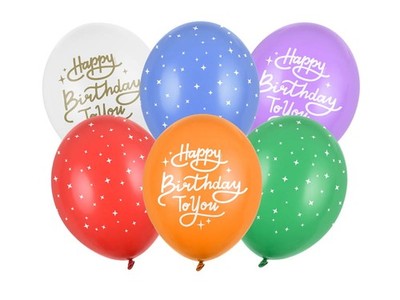 PartyDeco Luftballons 30 cm  Happy Birthday , 1 Packung mit 6 Stück