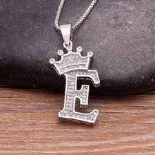2Ct Round Lab-Created Diamond Crown Letter "E" Pendant 14K White Gold Plated