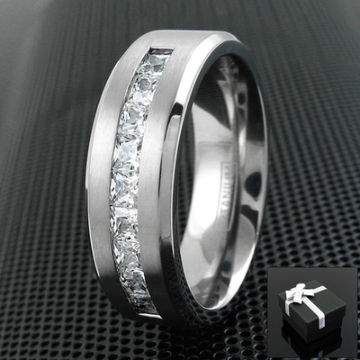 #ad Titanium Men#x27;s 1.8 Carat Princess Cut CZ Brushed Center Wedding Band Ring $17.99
