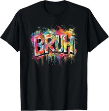 Boys Bruh Meme Funny Saying Teens Graffiti Aesthetic Kids T-Shirt