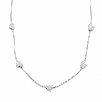 925 Sterling Silver Italian Glittering Heart Necklace 16 Inches For Women
