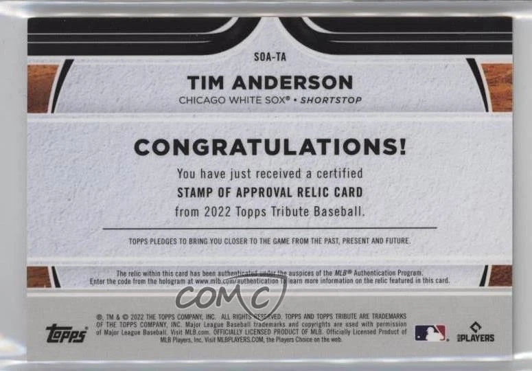 2022 Topps Tribute Stamp of Approval Relics Orange /25 Tim Anderson #SOA-TA - Image 2 of 2