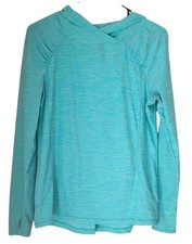Danskin Now Hooded Blue Green Dri More Light Thermal Pullover Small Ruched Thumb