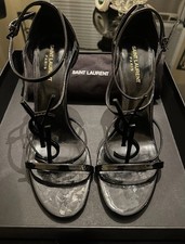 Saint Laurent Cassandra YSL Logo Sandals Blac...