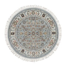 3'4"x3'4" Sky Blue Wool & Silk Hand Knotted Nain All Over Design Round Rug 92032